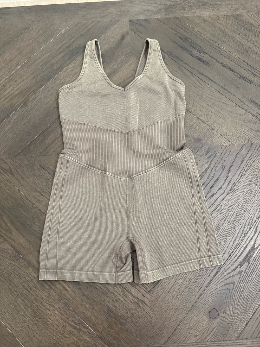 JoyLab Taupe Ribbed Tank Romper